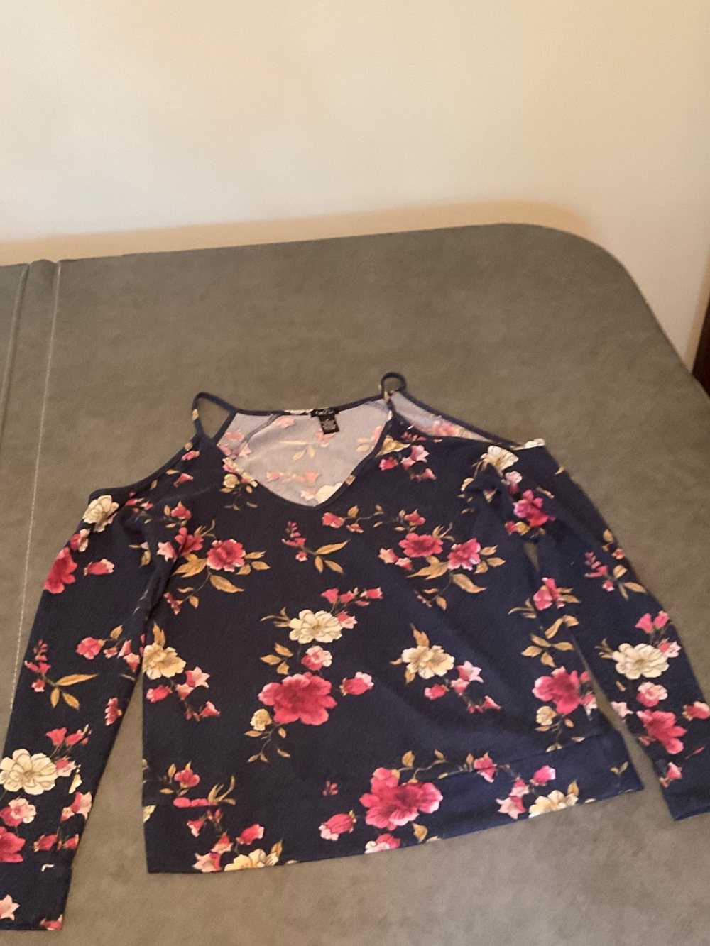 Rue21 Navy Floral Spaghetti Strap Top with Pink and Cream Flowers